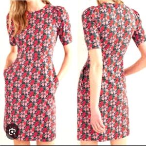 Boden Zoe Crew Neck Jersey Dress Size 2P Red Pink Floral